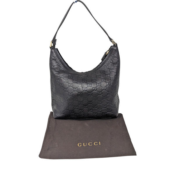 GUCCI Guccissima Leather Embossed GG Black Small Shoulder Bag - Picture 9 of 9